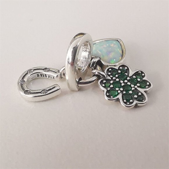 Pandora Four Leaf Clover, Heart and Horseshoe Triple Dangle Charm - Picture 2 of 4